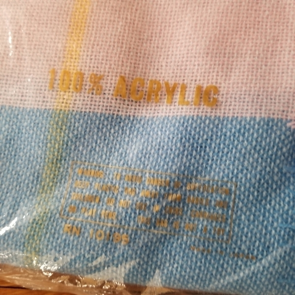 Vintage Ombre Stripe Acrylic Fringe Baby Blanket Pastel Pink Blue NOS Soft Girl - Picture 3 of 9